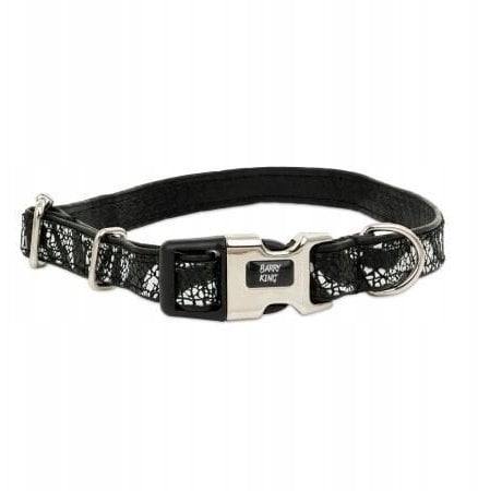 Barry King Obroża dla psa, Equilibre, Czarny wzór w zebrę, skórzana niklowana, M 16mm/30-50cm