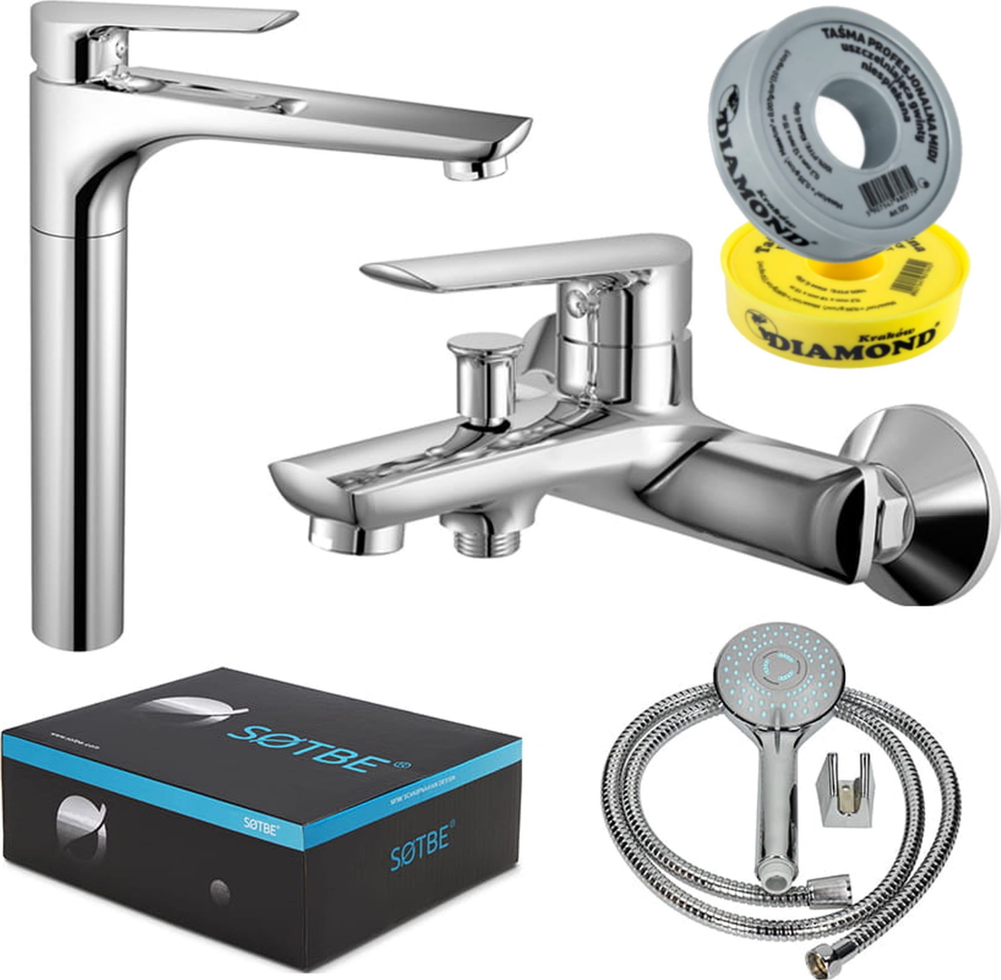 Bateria umywalkowa Sotbe SOTBE MALSELVA bateria wannowa ścienna +wysoka bateria umywalkowa stojąca