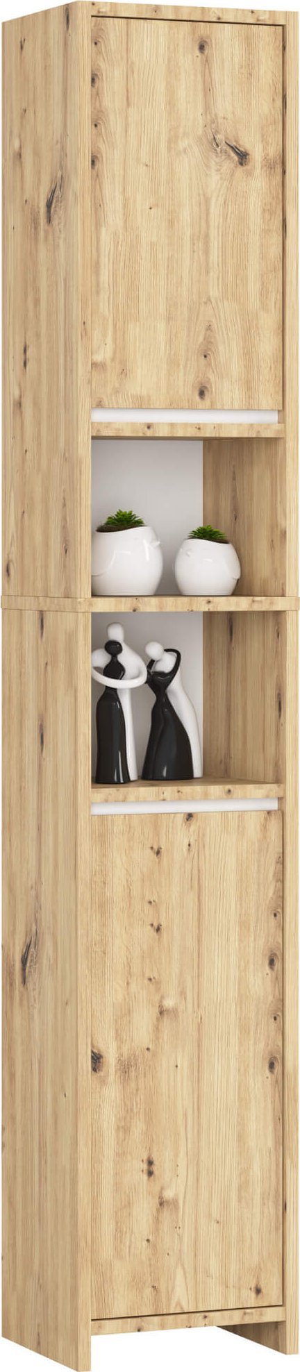 Regał łazienkowy Uni - Dąb Artisan Biały - 2 drzwi 2 wnęki