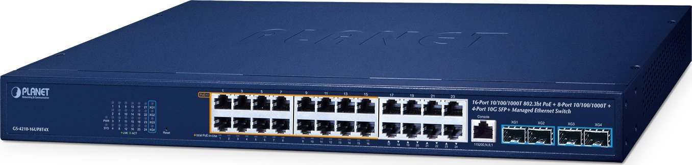 PLANET GS-4210-16UP8T4X łącza sieciowe Zarządzany L2/L4 Gigabit Ethernet (10/100/1000)