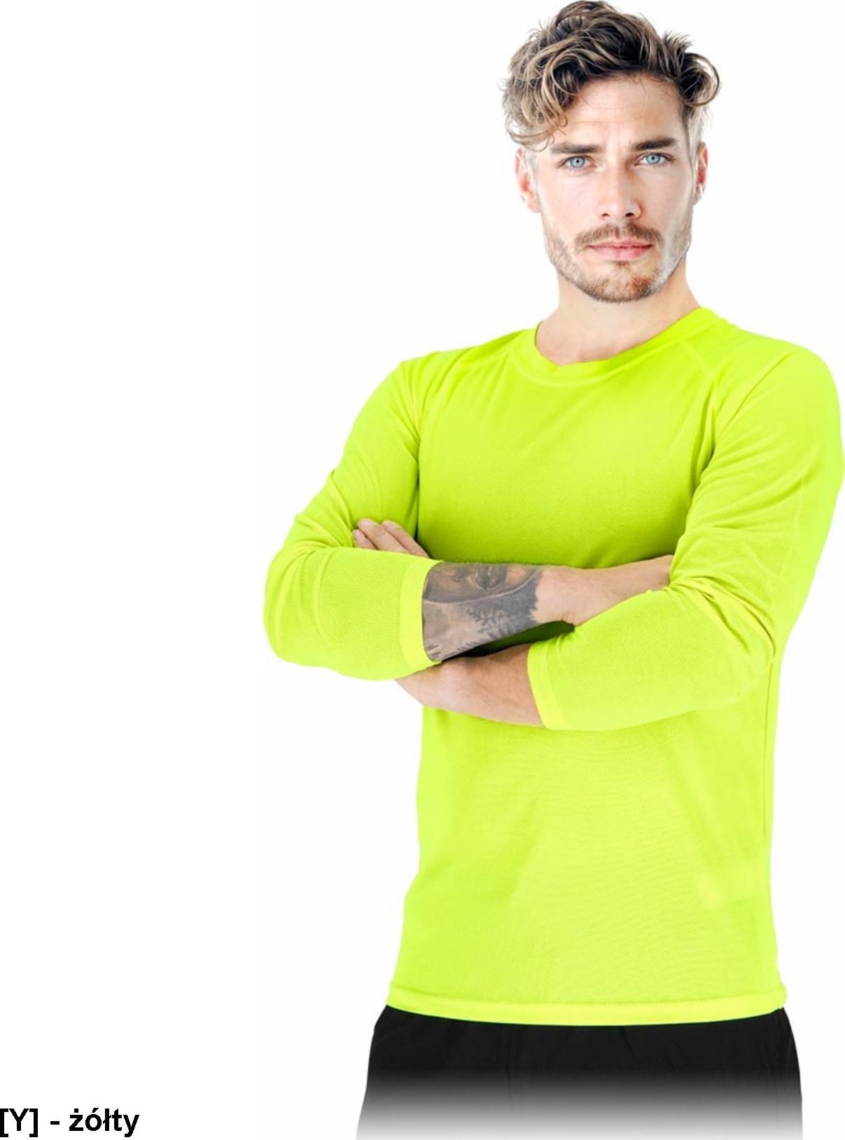 R.E.I.S. TS-PORTO-LS - T-shirt z siateczki męski dzianina 100% poliester 130-135 g/m2 krągły dekolt długi rękaw - żółty 2XL