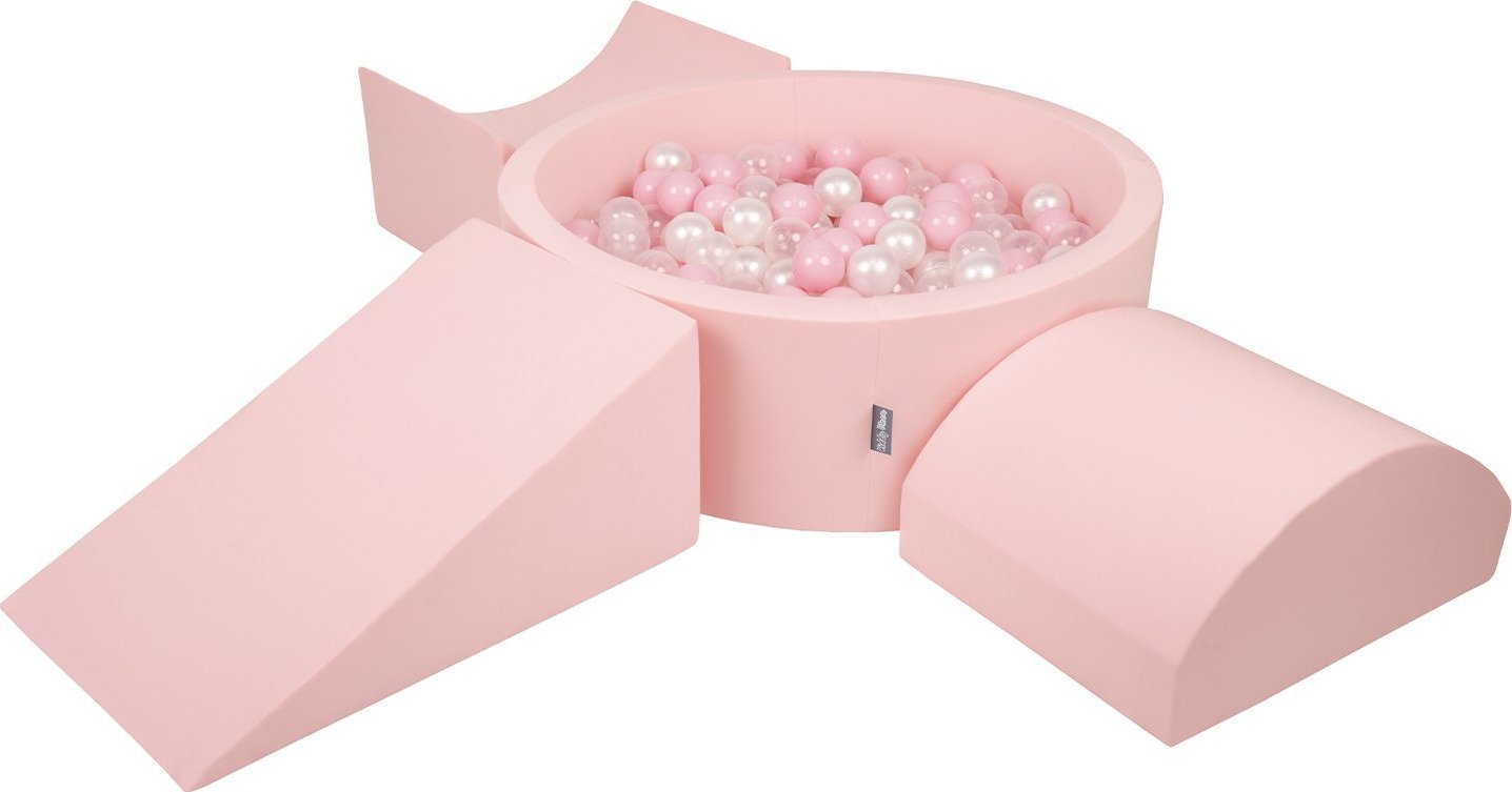 KiddyMoon KiddyMoon Piankowy plac zabaw PPZP-OK30D-114 z piłeczkami różowy: pudrowy róż-perła-transparent basen 300/klin L/rampa L/półwałek L Zabawka