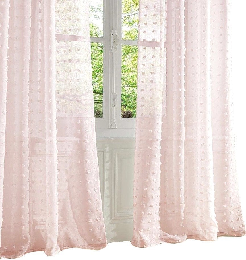 Atmosphera Firana gotowa na przelotkach, 140 x 240 cm, różowa z kropeczkami