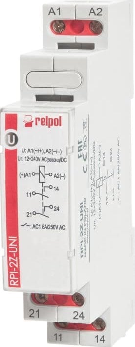Relpol Przekaźnik elektromagnetyczny 2Z AgSnO2 12-240V AC/DC 50/60Hz 8A RPI-2Z-UNI 863381