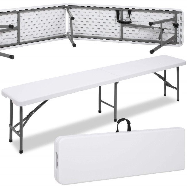 Ławka składana cateringowa 180 x 30 x 43 cm turystyczna biwak biało-szara UNIWERSALNY
