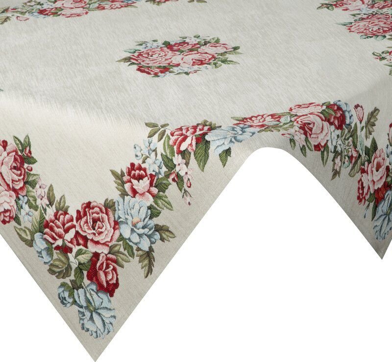 Eurofirany Obrus gobelinowy zdobiony kwiatami BOCHO 100X100 naturalny