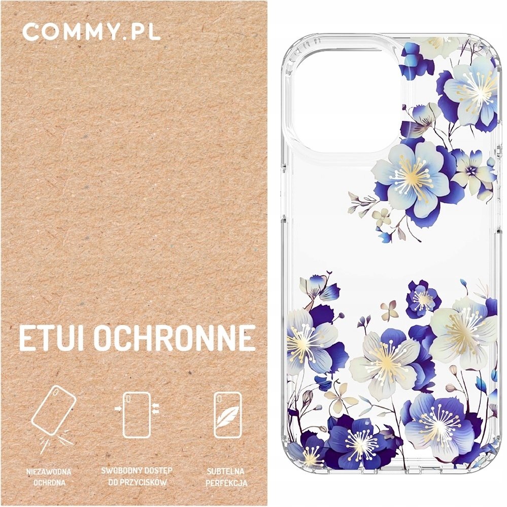 Przezroczyste mocne etui kwiaty Commy iPhone 13 Pro Case plecki