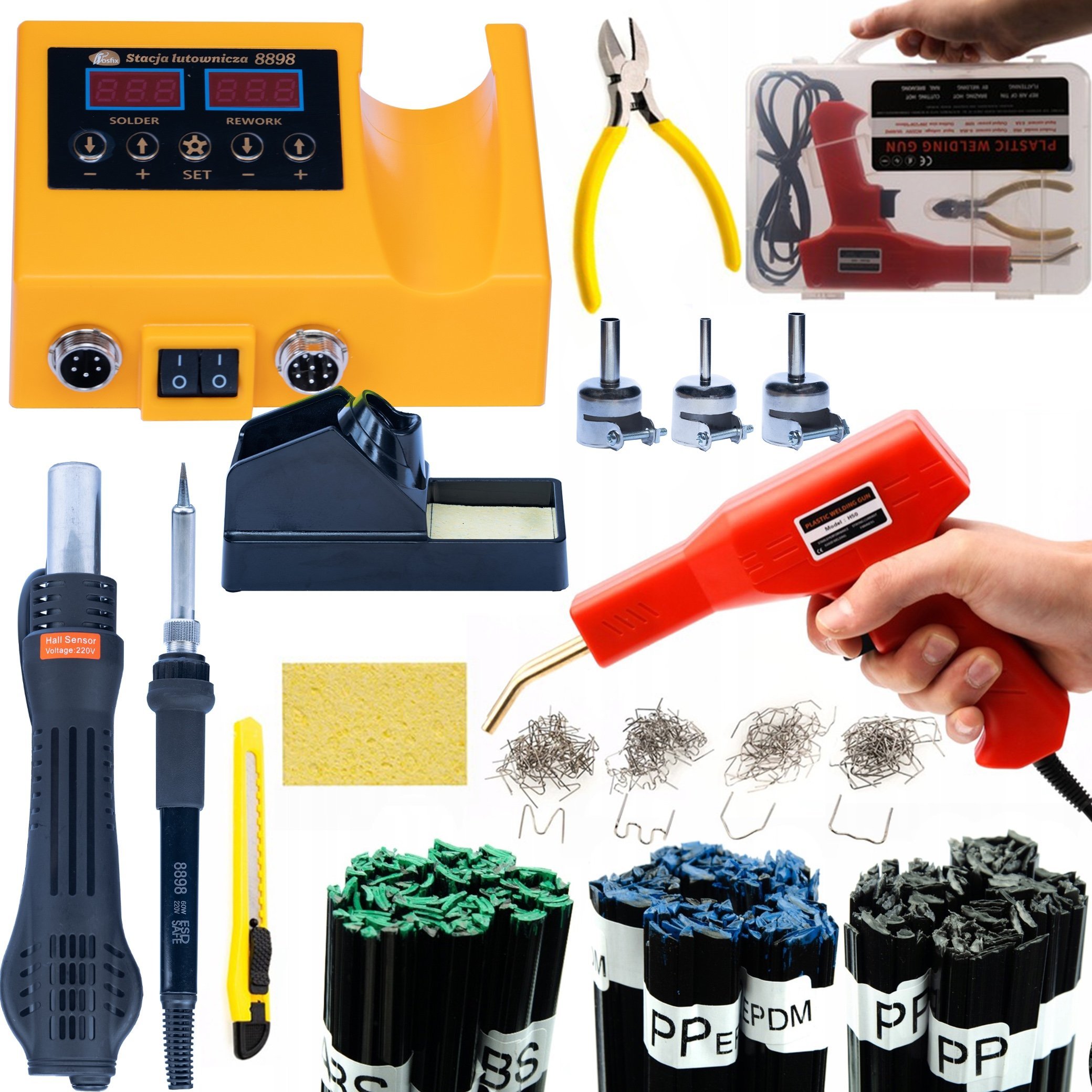 Rosfix STACJA LUTOWNICZA 2W1 LUTOWNICA HOT-AIR SPOIWO DO SPAWANIA PLASTIKU ABS PP