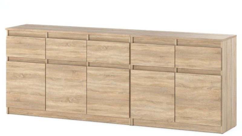 Komoda Drewniana Nowoczesna Szafka Best Oleksa 5 Szuflad 200cm Dąb Sonoma