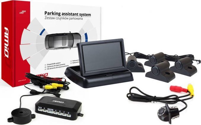 AMiO Zestaw czujników parkowania tft02 4,3" z kamerą hd-305-led 4 sensory czarne truck