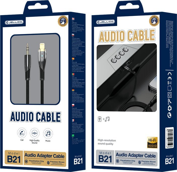 Kabel USB Jellico Lightning - mini Jack 3.5 mm 1.2 m Czarny