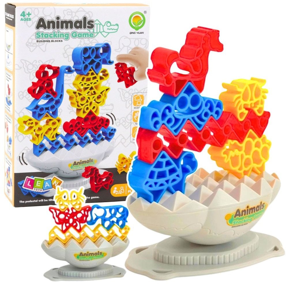Gra Zręcznościowa Balansująca Wieża Kamień Zwierzęta Klocki Kolorowe