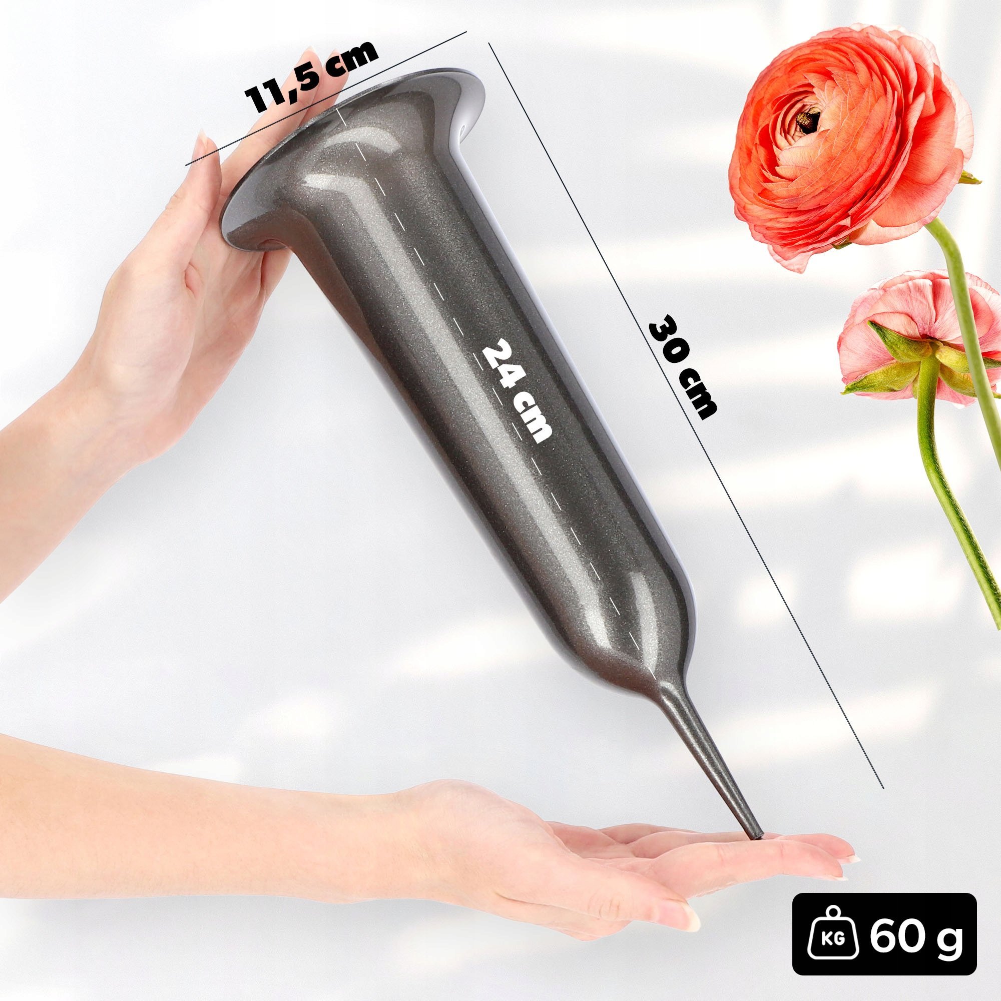 Kadax KADAX Wazon Flakon Na cmentarz 30cm Kwiaty sztuczne Wbijany szpic Grafitowy