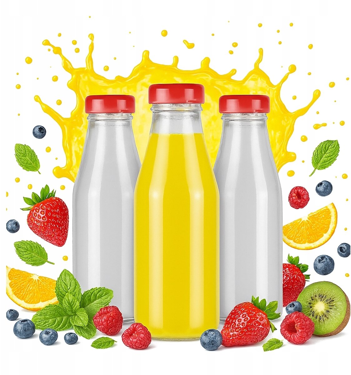 10x Butelka na sok JUICE 200ml SZKLANE BUTELKI na soczek z zakrętką 0,2l