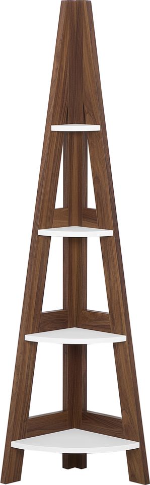 Beliani Regał narożny 4 półki ciemne drewno z białym MOBILE SOLO