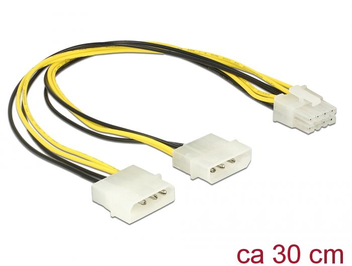 Delock Molex x2 - ATX/EPS 8-pin, 0.3m, Żółty (85453)