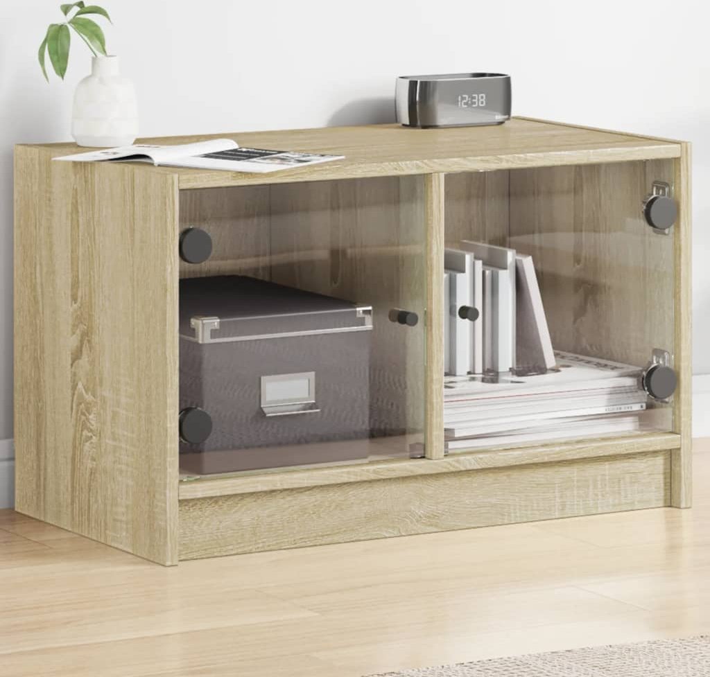 vidaXL Szafka TV ze szklanymi drzwiczkami, dąb sonoma, 68x37x42 cm
