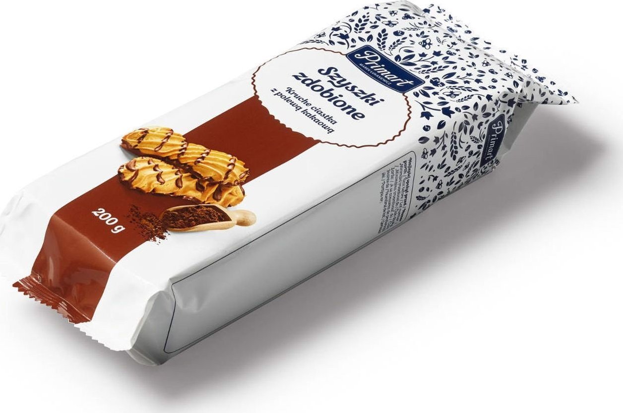 PRIMART Szyszki zdobione Kruche ciastka z polewą kakaową Primart 200 g