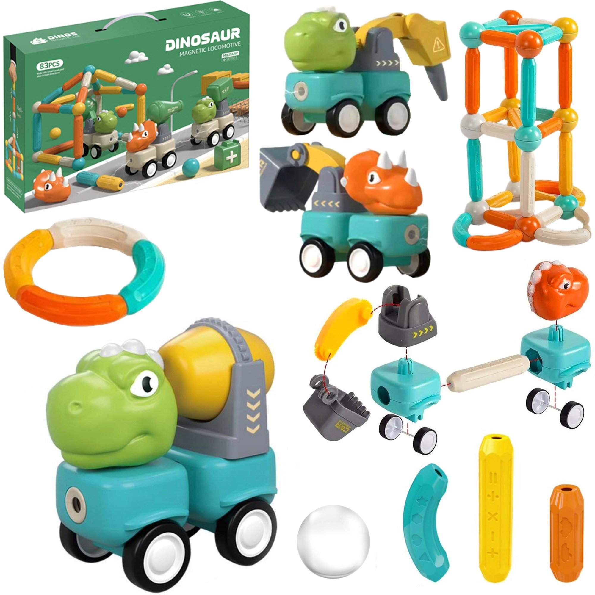 Klocki magnetyczne dinozaury 83el