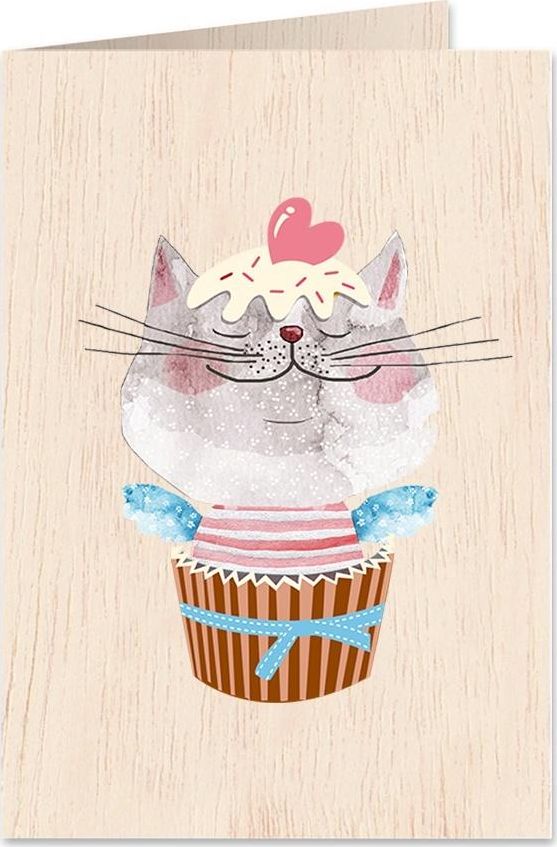 Cozywood Karnet drewniany C6 + koperta Kot z sercem