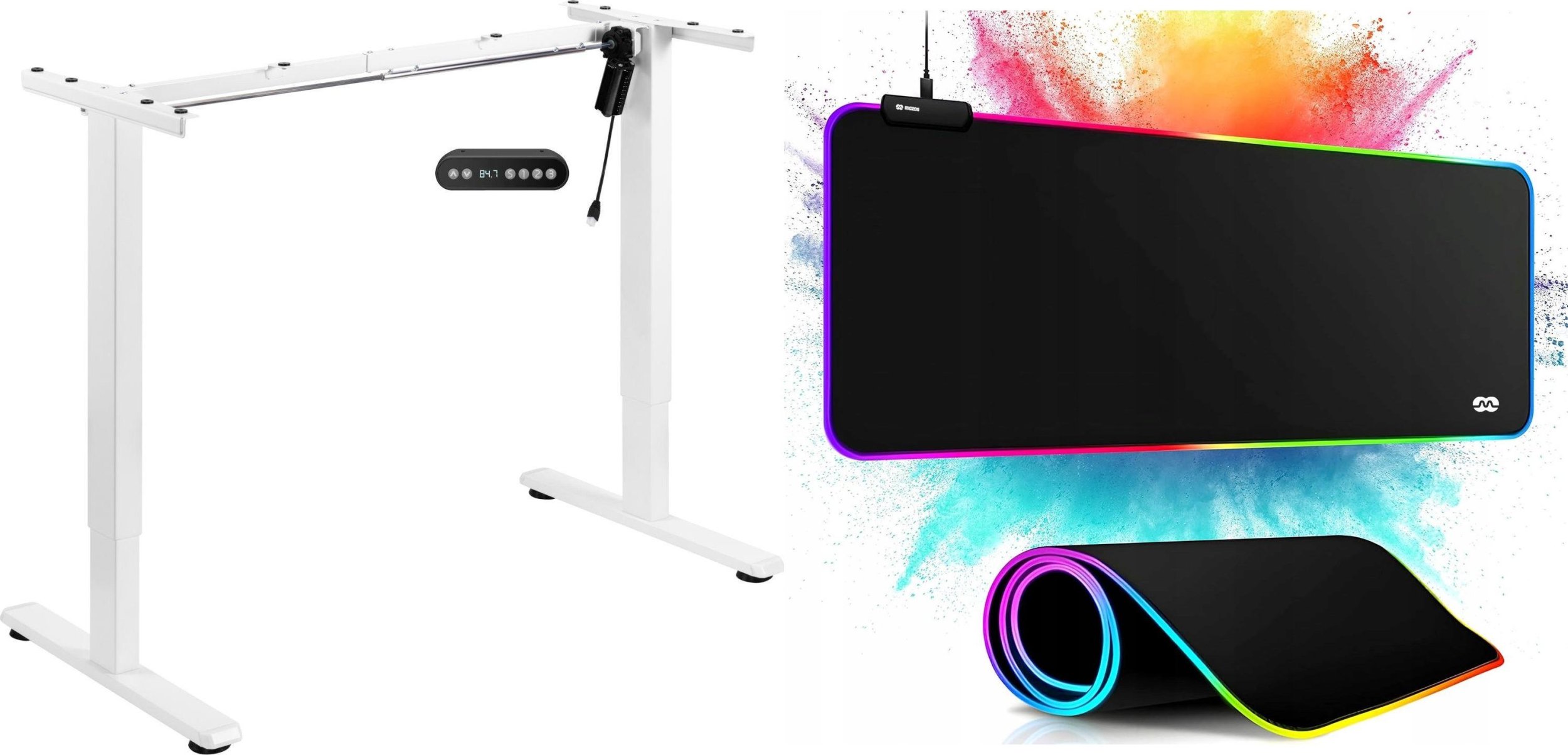 Mozos Mozos Stelaż do biurka biały z elektryczną regulacją wysokości BIAŁY + PODŚWIETLANA PODKŁADKA 80x30CM