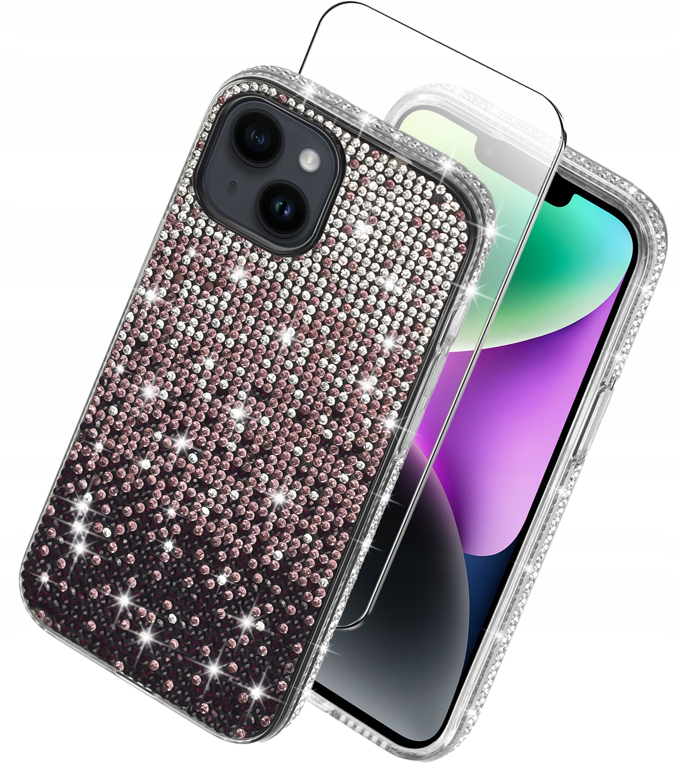 Etui do iPhone 13 | 14 silikonowe BROKAT DIAMOND Szkło ochronne na ekran 9H