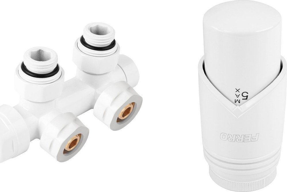 ZTD30WH DEKORACYJNY ZESTAW TERMOST. ZESPOLONY, KĄTOWY Z GŁOWICĄ, BIAŁY, FERRO // G.ZT.KT.FERRO-DUO/BIAŁY