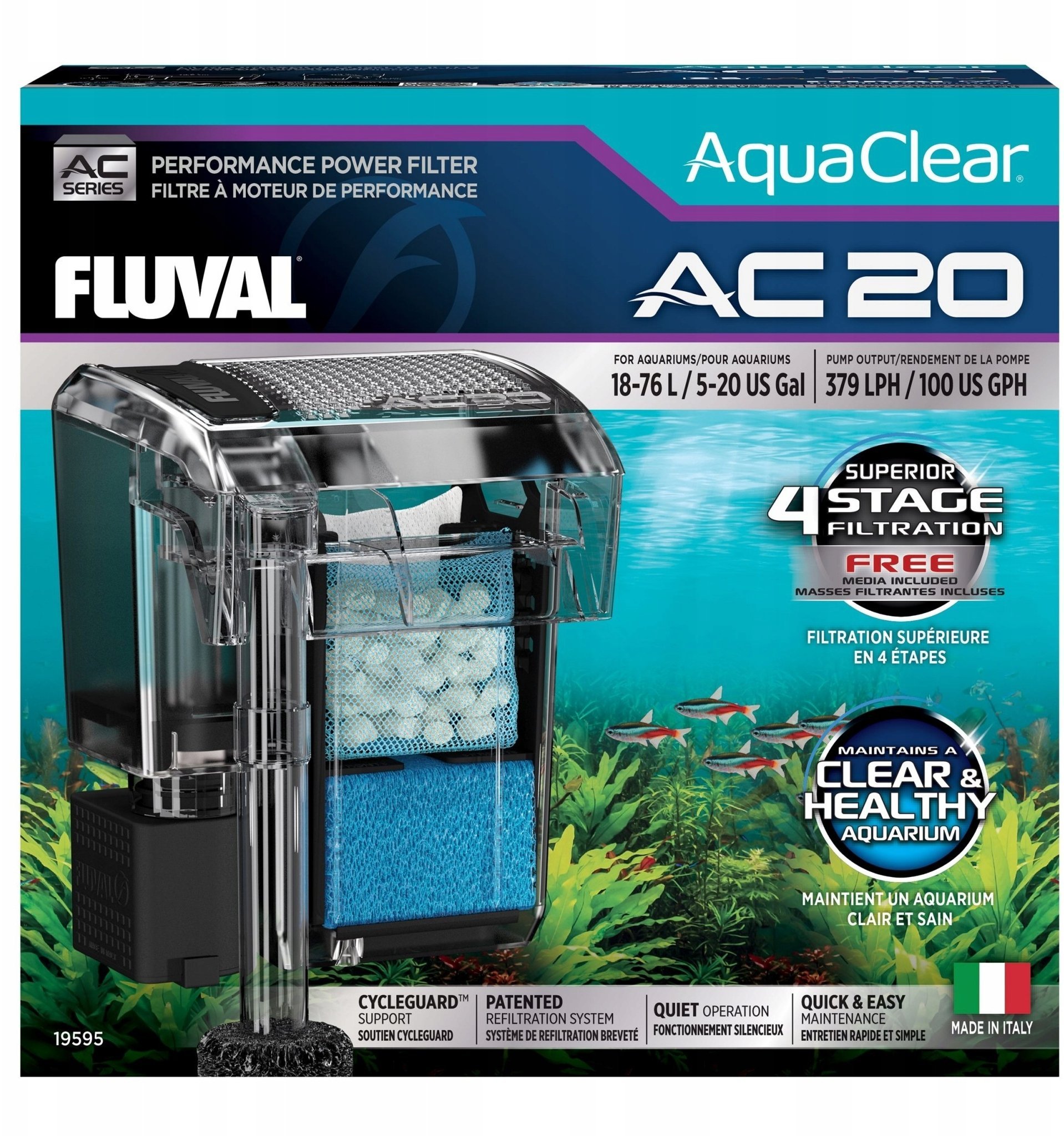 Fluval AquaClear AC 20 wiszący filtras - 379 l/val. - 18–76 l