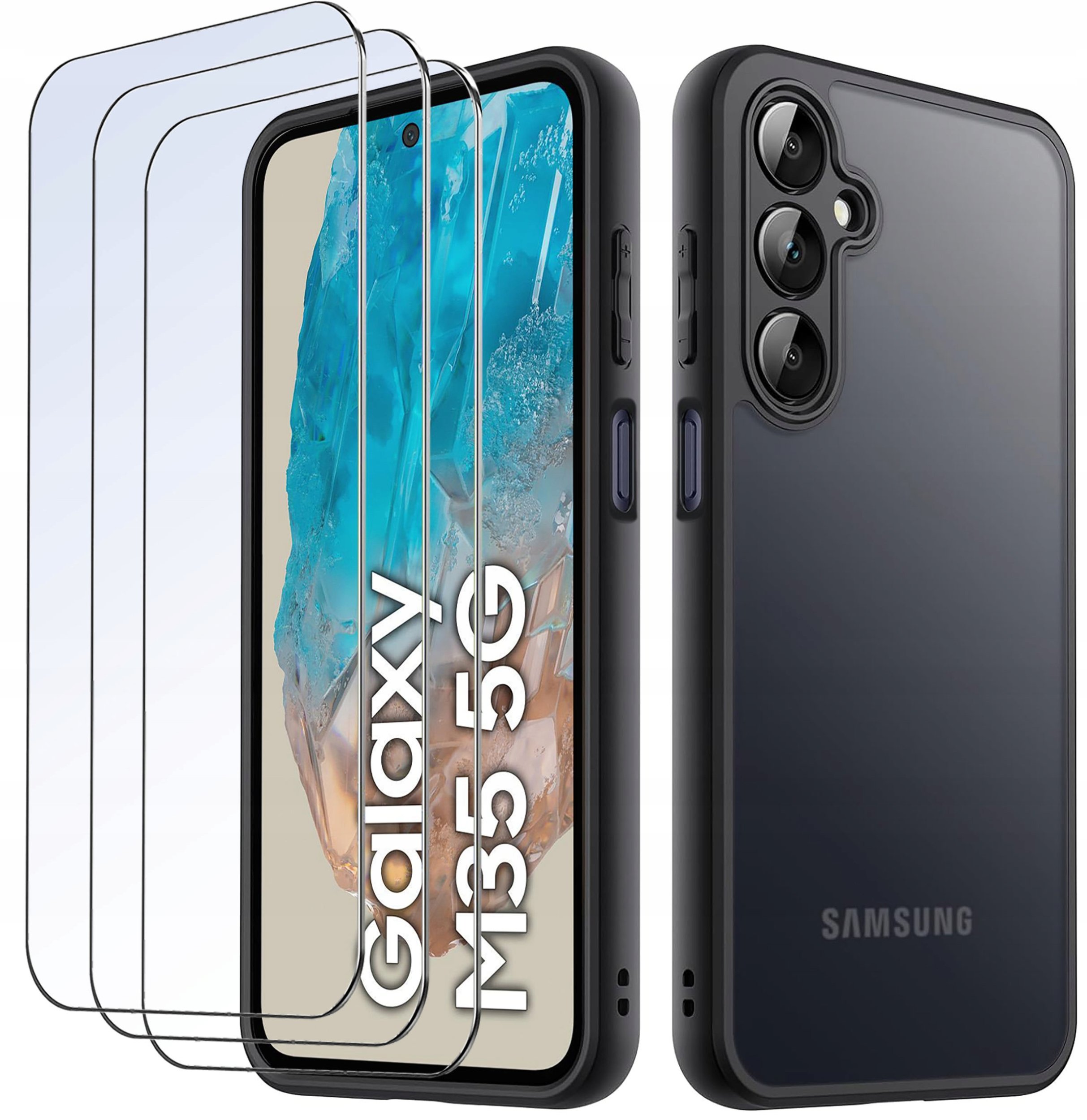 ZESTAW Etui do Samsung M35 5G MATT CASE WZMACNIANE 360 + 3 SZTUKI SZKŁO