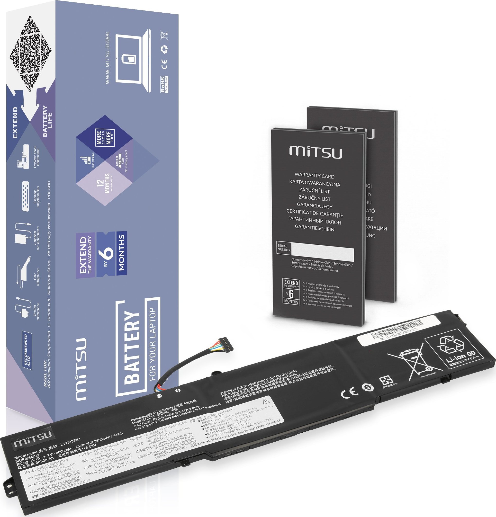 Bateria Mitsu Bateria L17M3PB1 do Lenovo IdeaPad 330-15ICH 17ICH