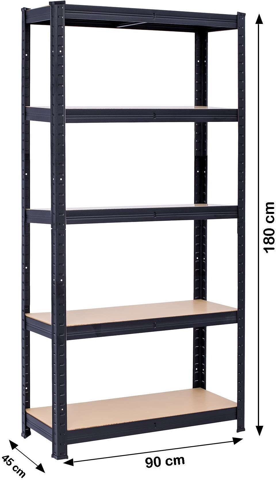4IQ Sandėliavimo lentyna - stelažas, 180x90x45cm, 265kg, juoda