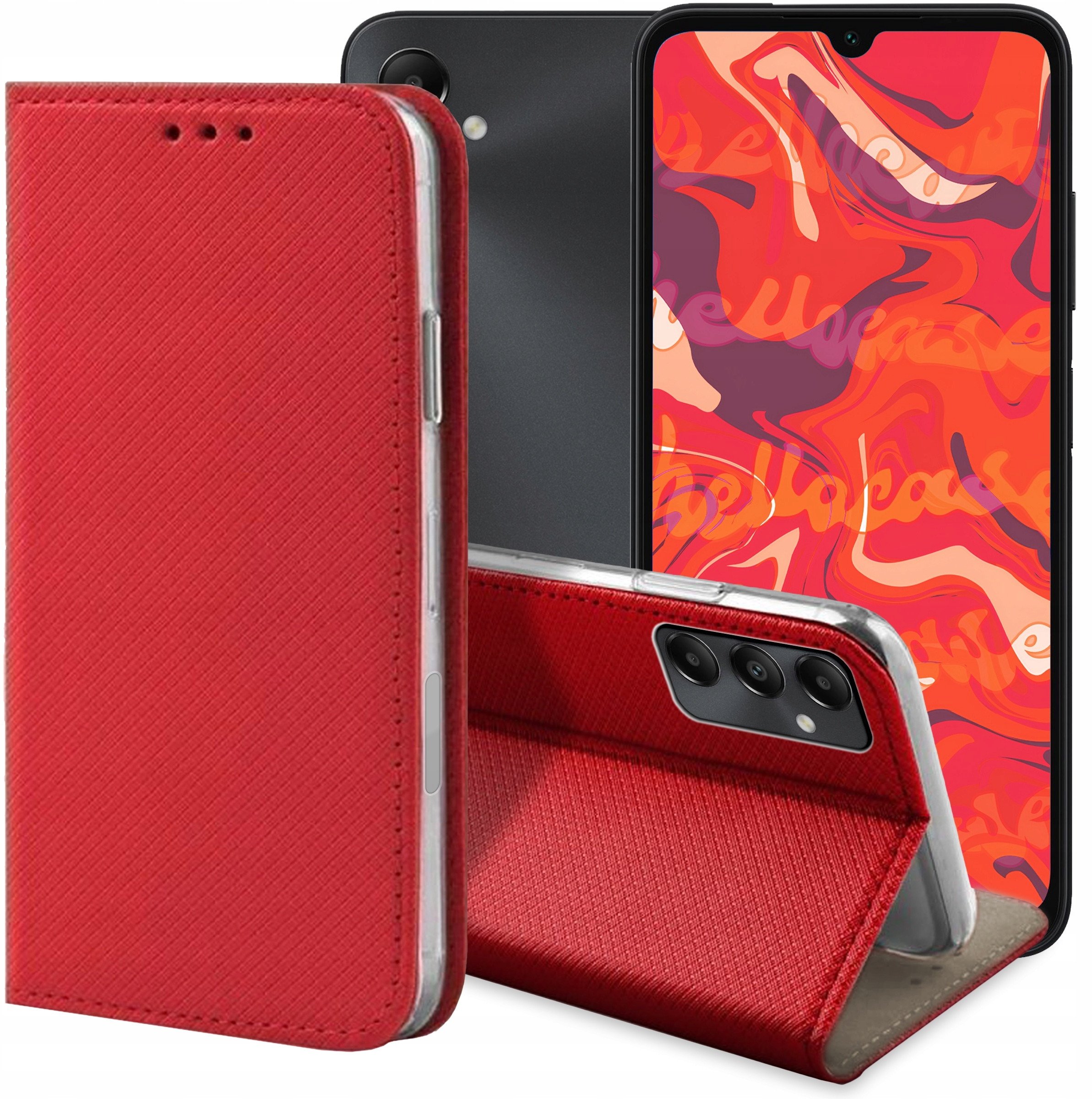 ETUI Z KLAPKĄ DO SAMSUNG GALAXY A05S CZERWONE ZAMYKANE MAGNETYCZNE KABURA