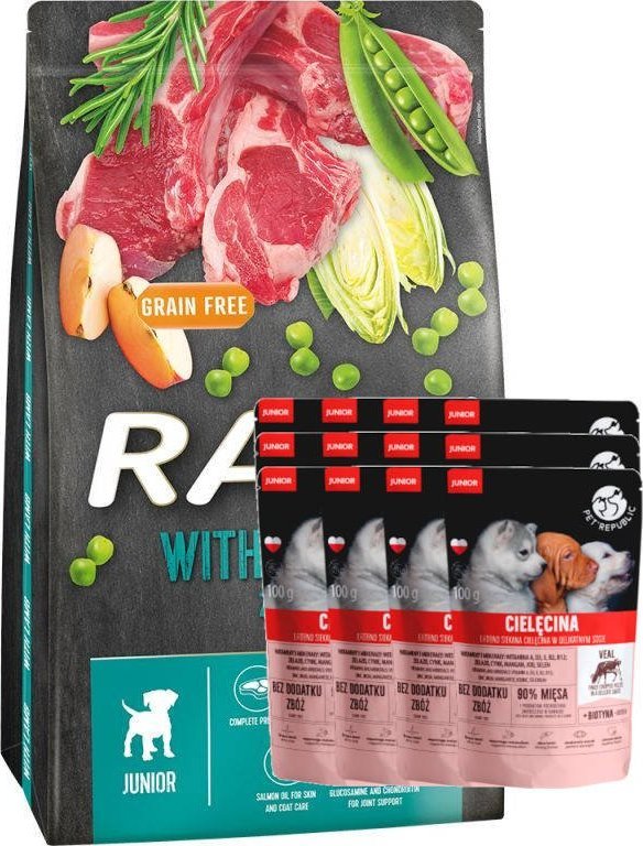 Dolina Noteci DOLINA NOTECI Rafi Junior karma sucha dla psa z jagnięciną 10kg + PetRepublic JUNIOR 12x100g