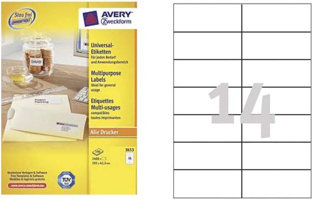 Avery Zweckform ETYK.ZF 3653 105X42,3 B.MAR./1400 ETYKIETA - 3653