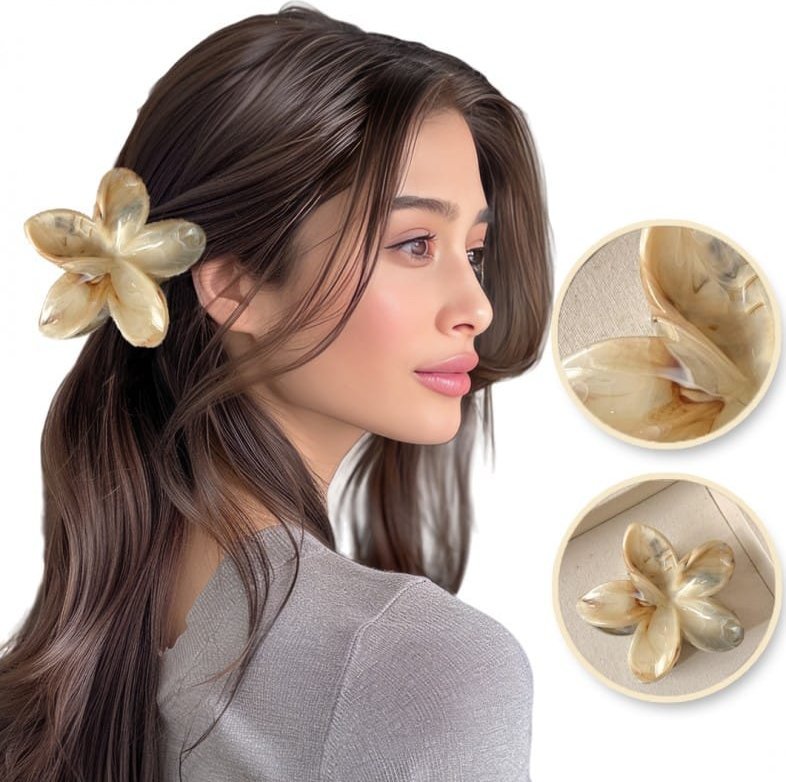 eCarla Spinka do włosów klamra XL kwiat Perłowy melanż 7,5cm x 8cm SP348