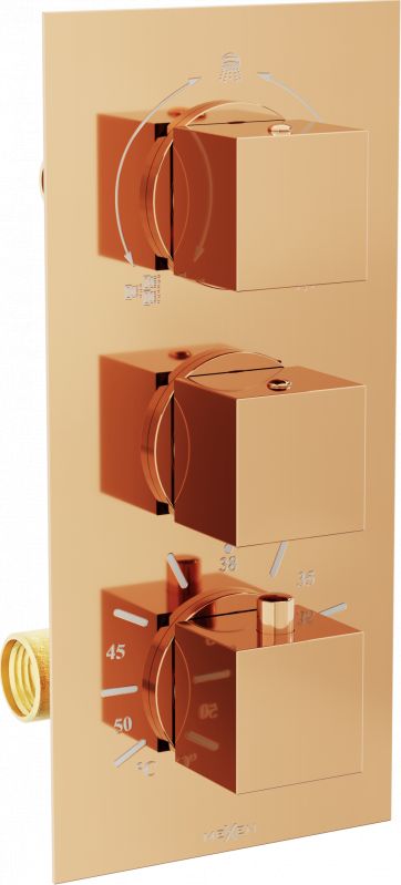 Bateria prysznicowa Mexen Mexen Cube termostatyczna bateria wannowo-prysznicowa 3-wyjściowa różowe złoto - 77503-60