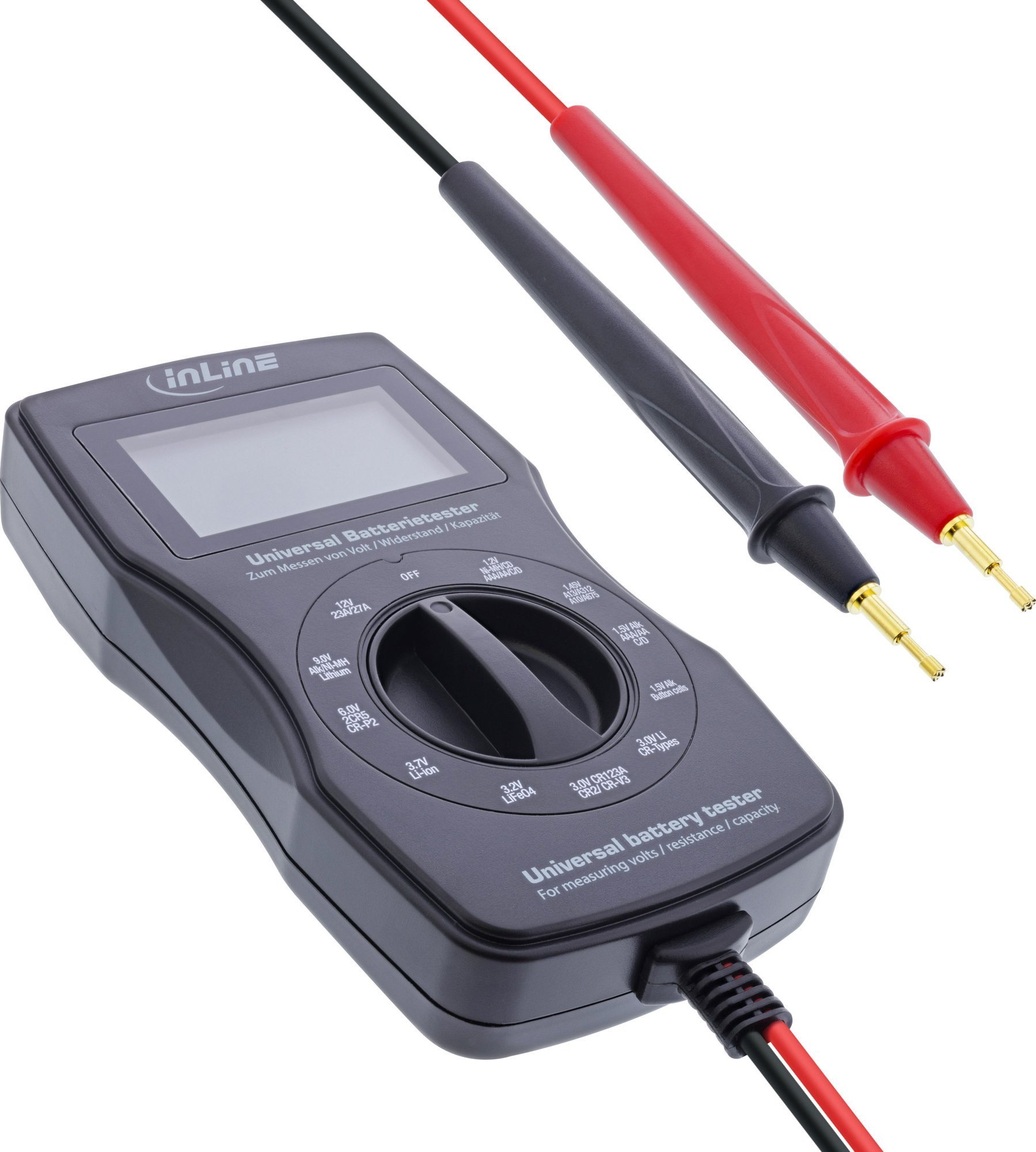 InLine® Multifunktions-Batterietester, Messgerät mit LCD-Anzeige