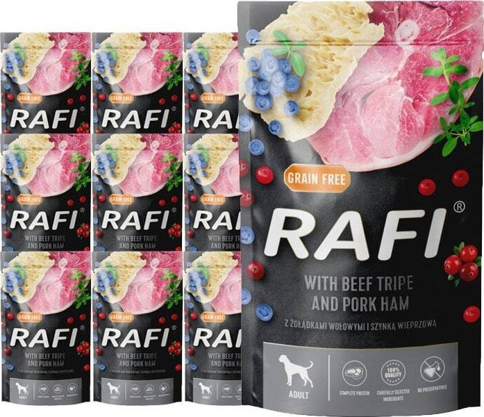 Mokra karma dla psa Rafi żołądki wołowe z szynką zestaw 10 x 500 g