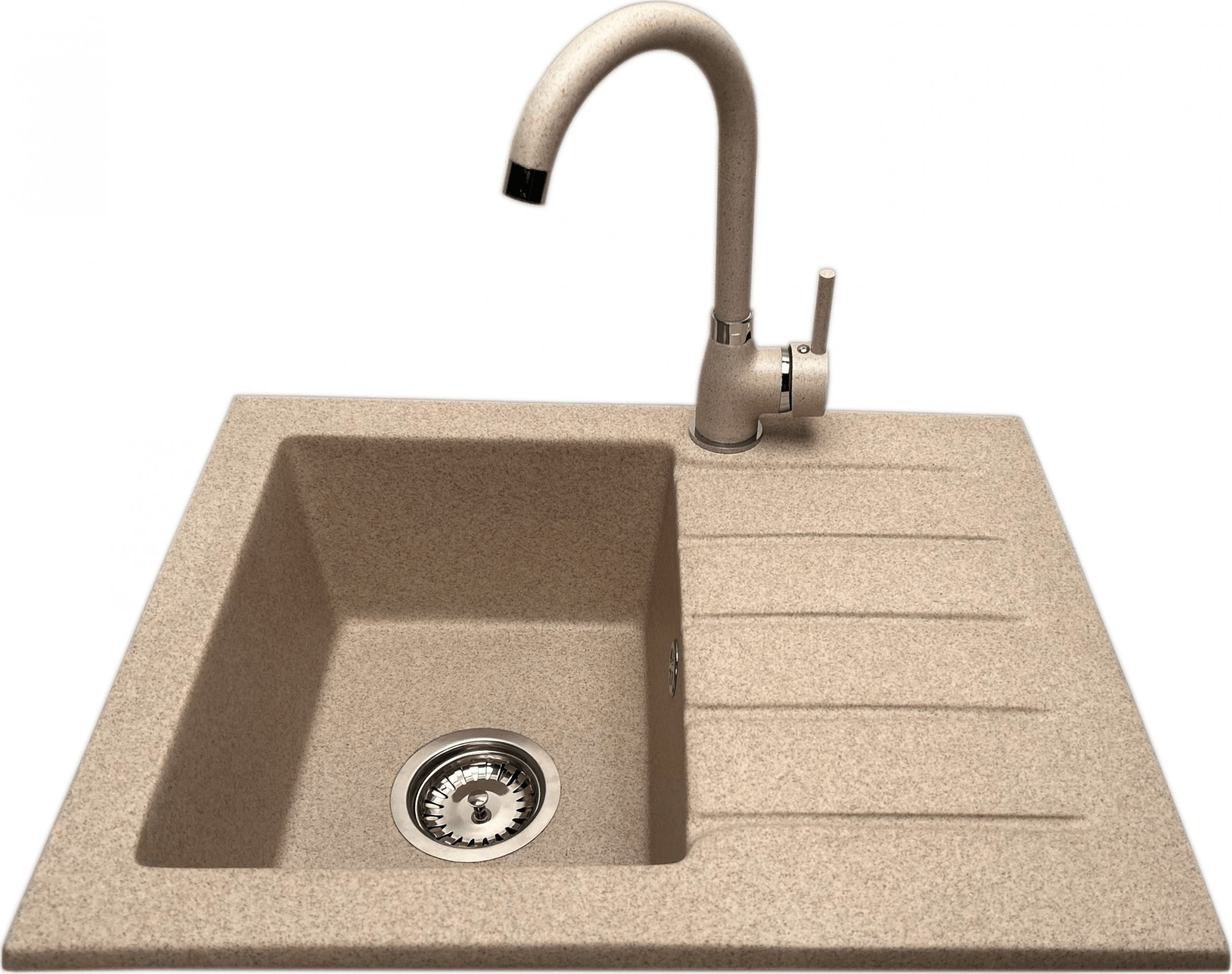 Zlewozmywak PREHNIT Zlewozmywak jednokomorowy z ociekaczem ARAGON beż z prawym ociekaczem + bateria NOON