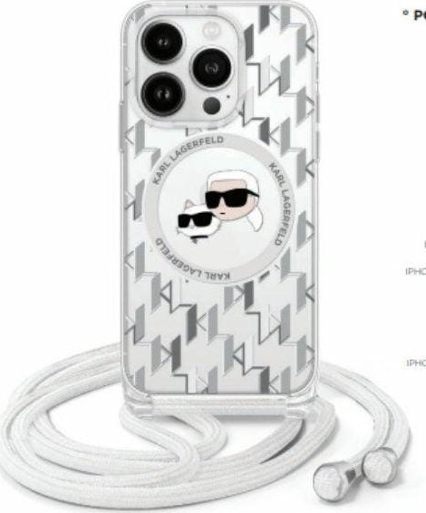 Karl Lagerfeld Karl Lagerfeld KLHMP16LHCKCKLCT iPhone 16 Pro 6.3" transparent hardcase IML Crossbody Monogram Karl & Choupette Head MagSafe