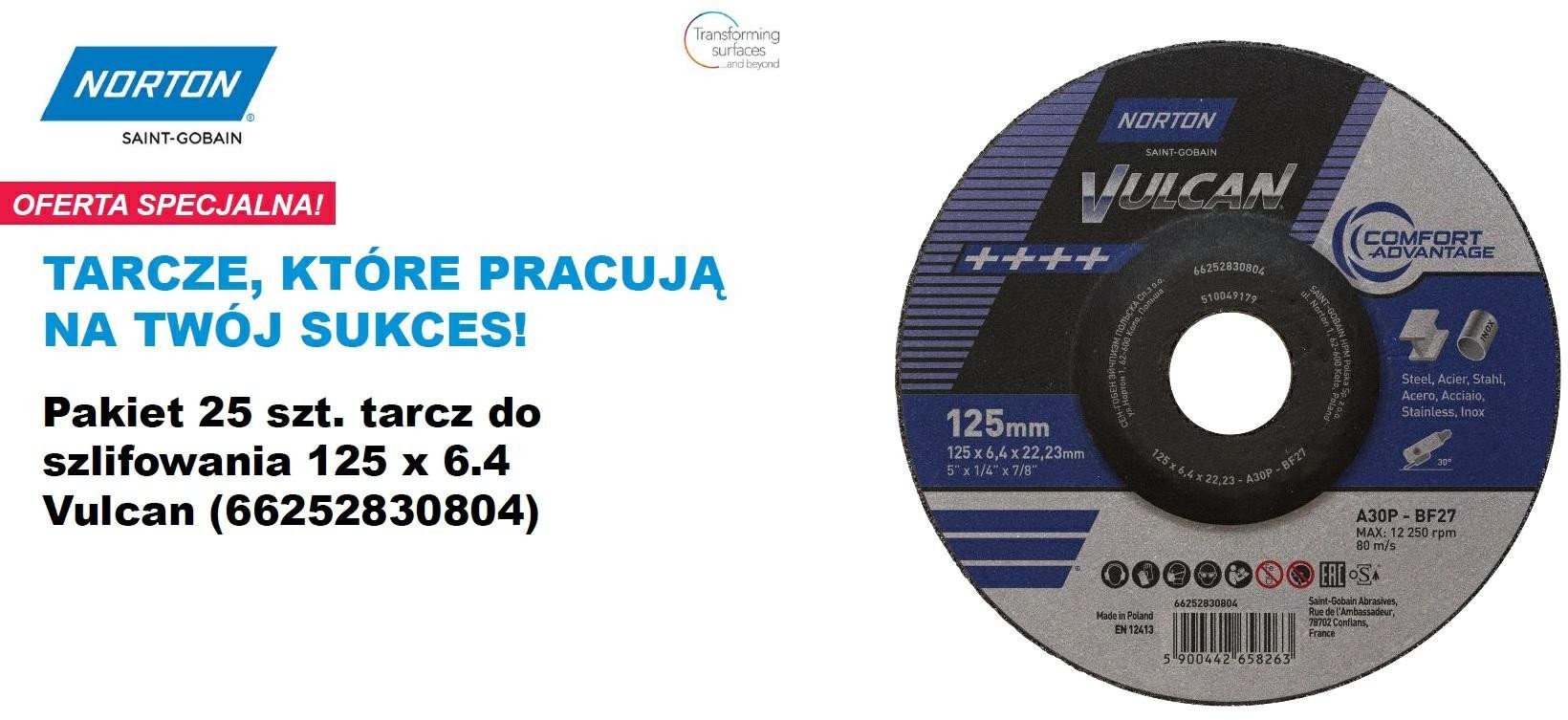 NORTON TARCZA DO SZLIFOWANIA VULCAN 125mm x 6,4mm A30P DO METALU /25szt.