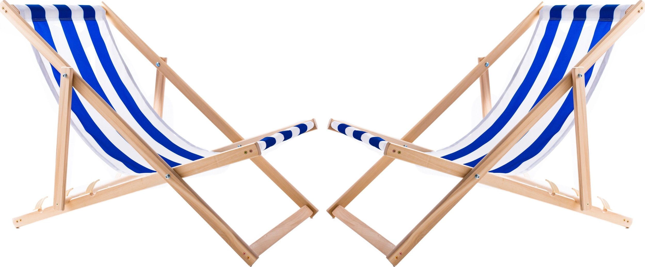 2X LEŻAK PLAŻOWY OGRODOWY DREWNIANY SKŁADANY WOODOK w niebieskie pasy