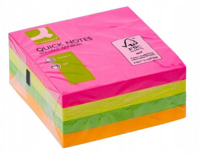 Kostka samoprzylepna Q-CONNECT, 76x76mm, 1x400 kart., 4 kolory, neonowa