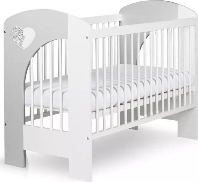 Klupś Łóżeczko Nel Serce, popiel-biel, 120x60