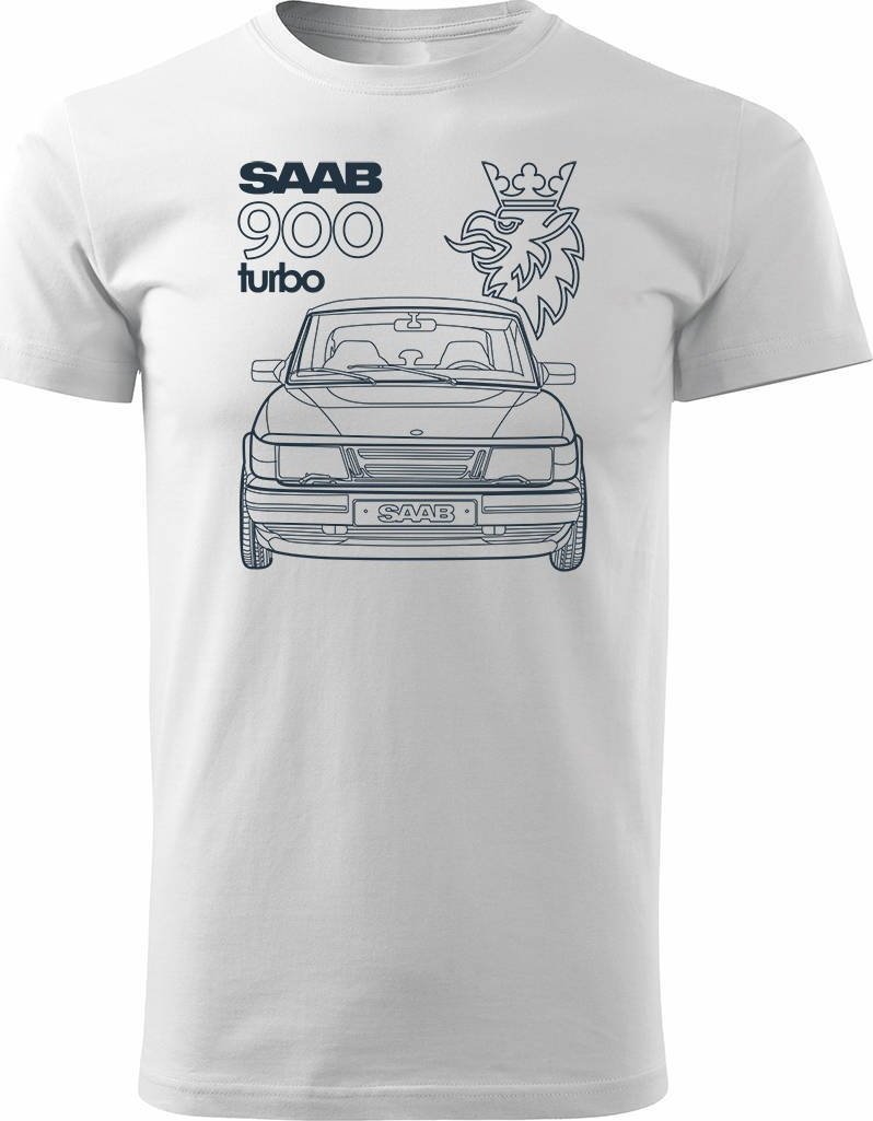 Topslang Koszulka z samochodem SAAB 900 Turbo saab krokodyl męska biała L