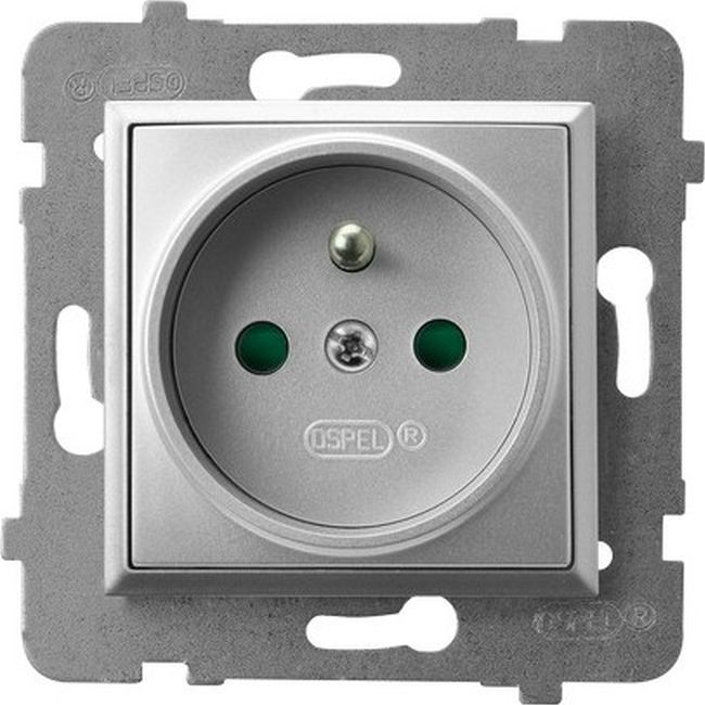 Ospel ARIA Gniazdo pojedyncze z/u z przesłonami torów prądowych srebro GP-1UZP/m/18