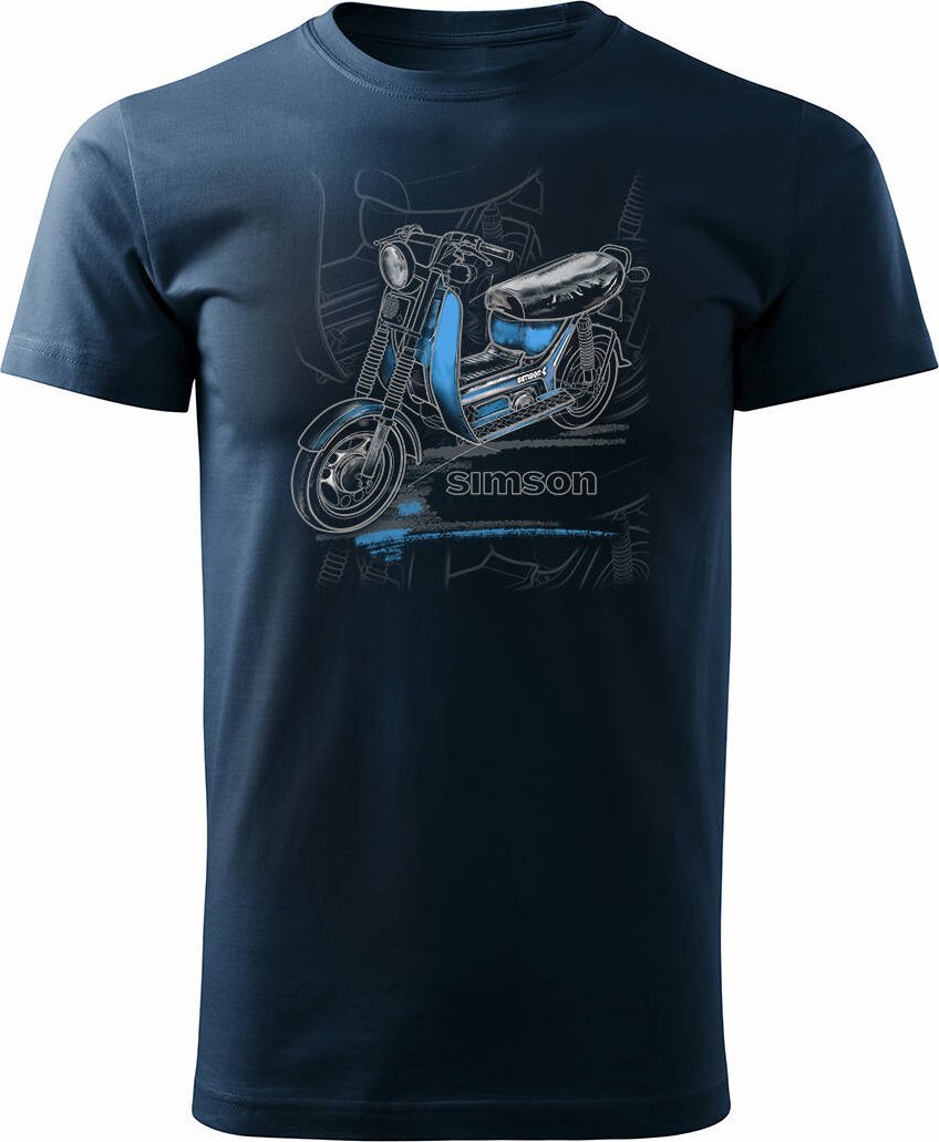 Topslang Koszulka motocyklowa z motocyklem Simson skuter SR50 męska granatowa REGULAR M