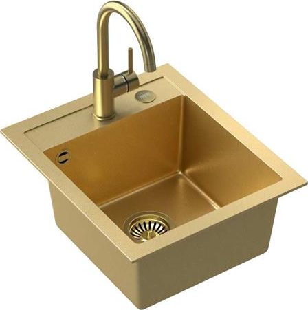 Zlewozmywak Steiner ART JOHNNY 100 (43x50x20,3) Steingran Art Gold z syfonem manualnym, baterią Naomi i zaślepką - złoty