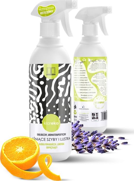 Klareko Płyn do Szyb Lśniące Szyby i Lustra Lawenda, Słodka Pomarańcza 500 ml