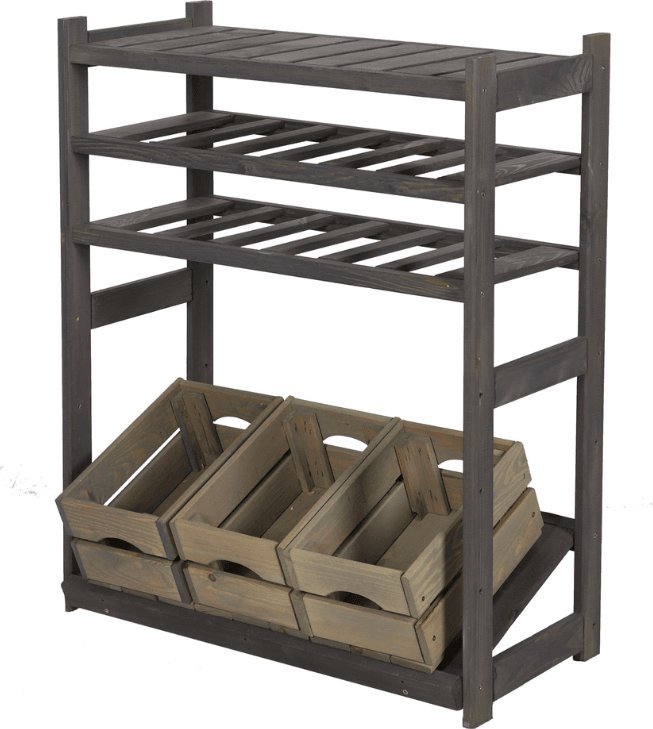 Wamar-Sosenka Regał drewniany do spiżarni LSR P1W2S1 Szary Półki proste 1 szt, Półki na wino 2 szt, Półki na skrzynki 1 szt Drewno sosnowe